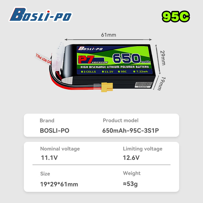 Boslipo P7 Versione 650mAh 95C - Drone Battery 3S recensione e prezzo
